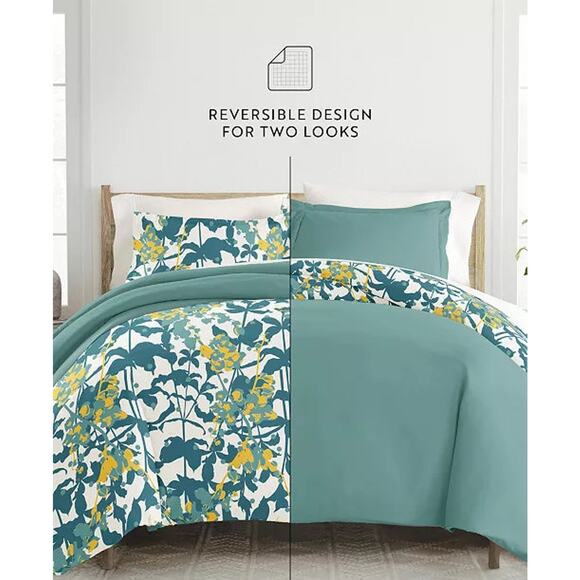 I Enjoy Reversible Patterned 3 Piece Duvet Cover Set King / Cal Teal - Picture 3 of 14